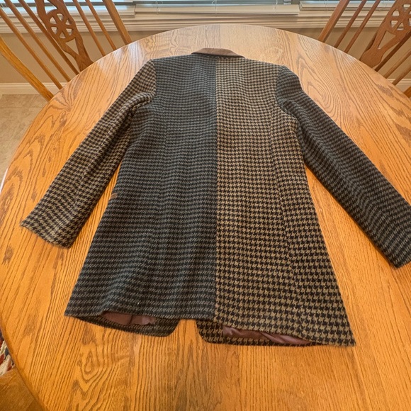 Vintage JL Colebrook brown houndstooth plaid wool blazer Jacket suede collar M - Picture 2 of 11